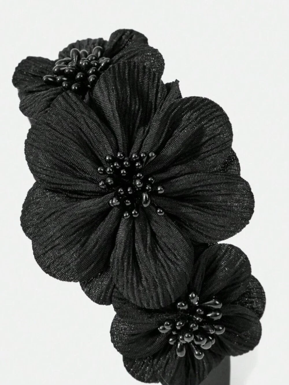Black Floral Beaded Headband - 3D Flower Statement
